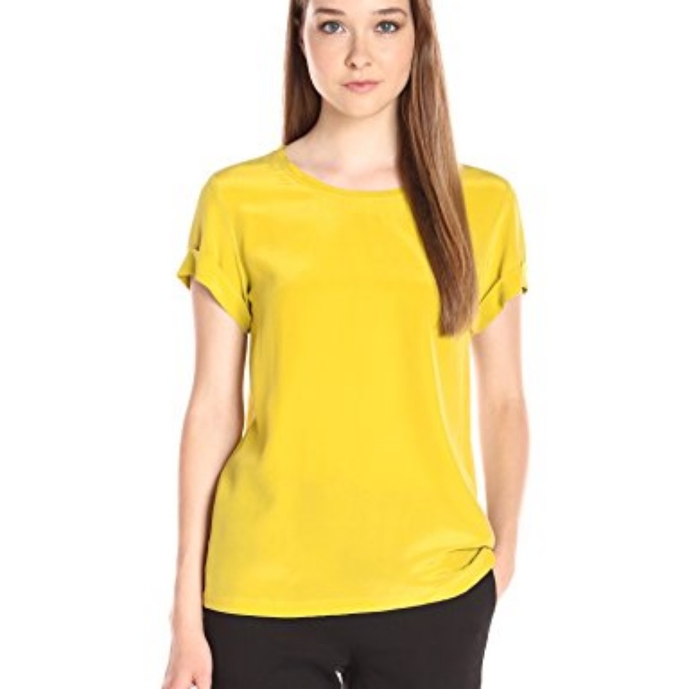 Theory Chartreuse Silk Blouse